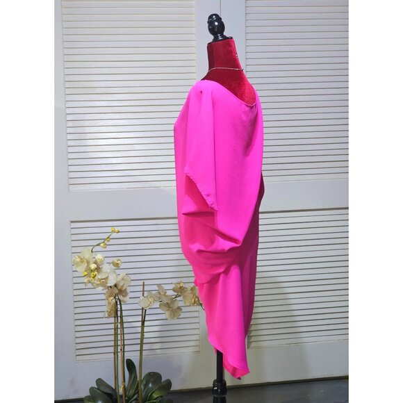 Trina Turk Women's Hot Pink Asymmetrical Off-Shoulder Draped Dress Size M 2577 - Picture 6 of 12